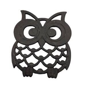 Vintage Cast Iron Owl Trivet Heat-Resistant Decorative Kitchen Accessory 8"x7"